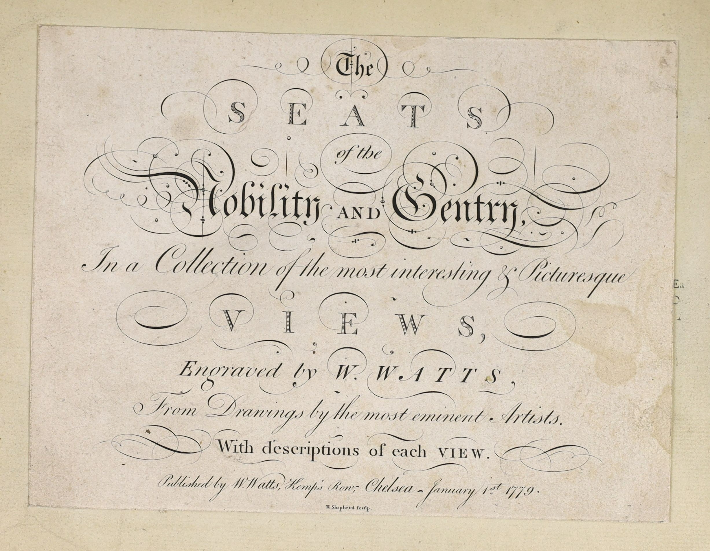 Picturesque - Picturesque Views of the Principal Seats of the Nobility and Gentry in England and Wales, oblong 4to, contemporary green morocco gilt, with engraved title and 100 plates, Harrison & Co., London, [1786-87],